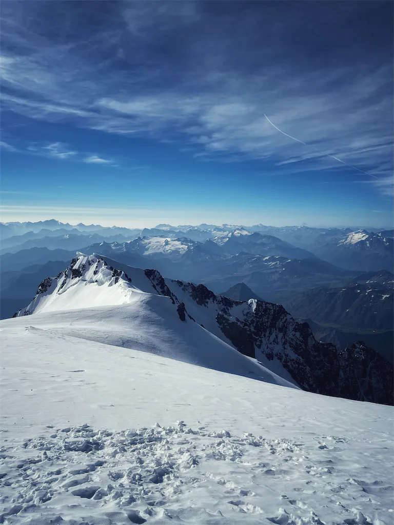 Climbing Mont Blanc via the Goûter Route 14 Mont Blanc summit view - West