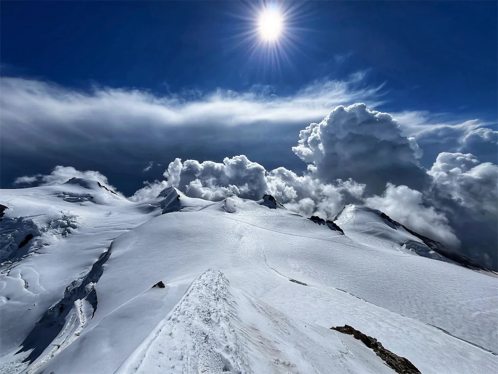 My whole Monte Rosa traverse visible from the top of Lyskamm Orientale